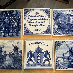 Delft Blue ceramic tiles x 6